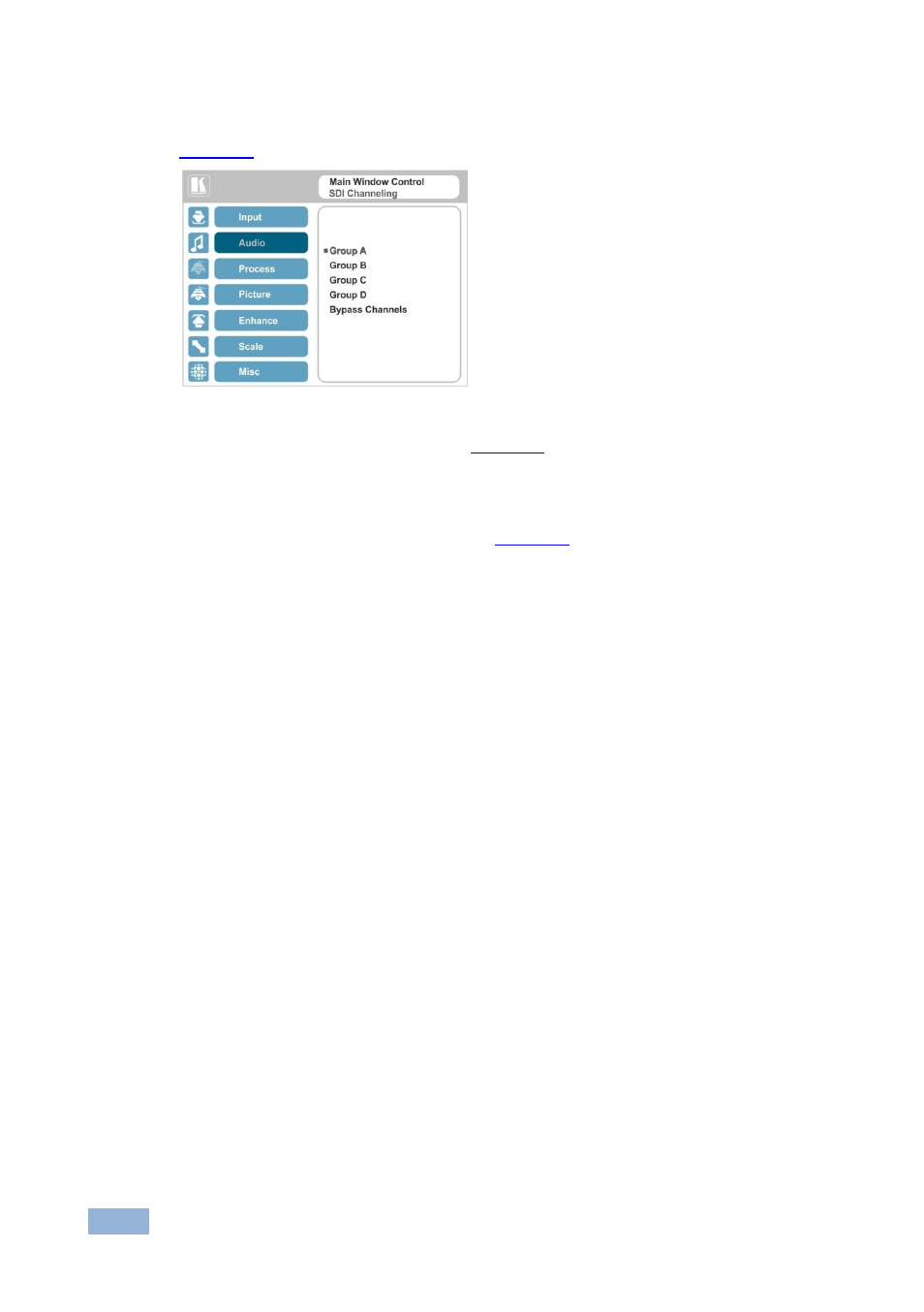 Figure 20: the sdi channeling menu | Kramer Electronics VP-771 User Manual | Page 35 / 85