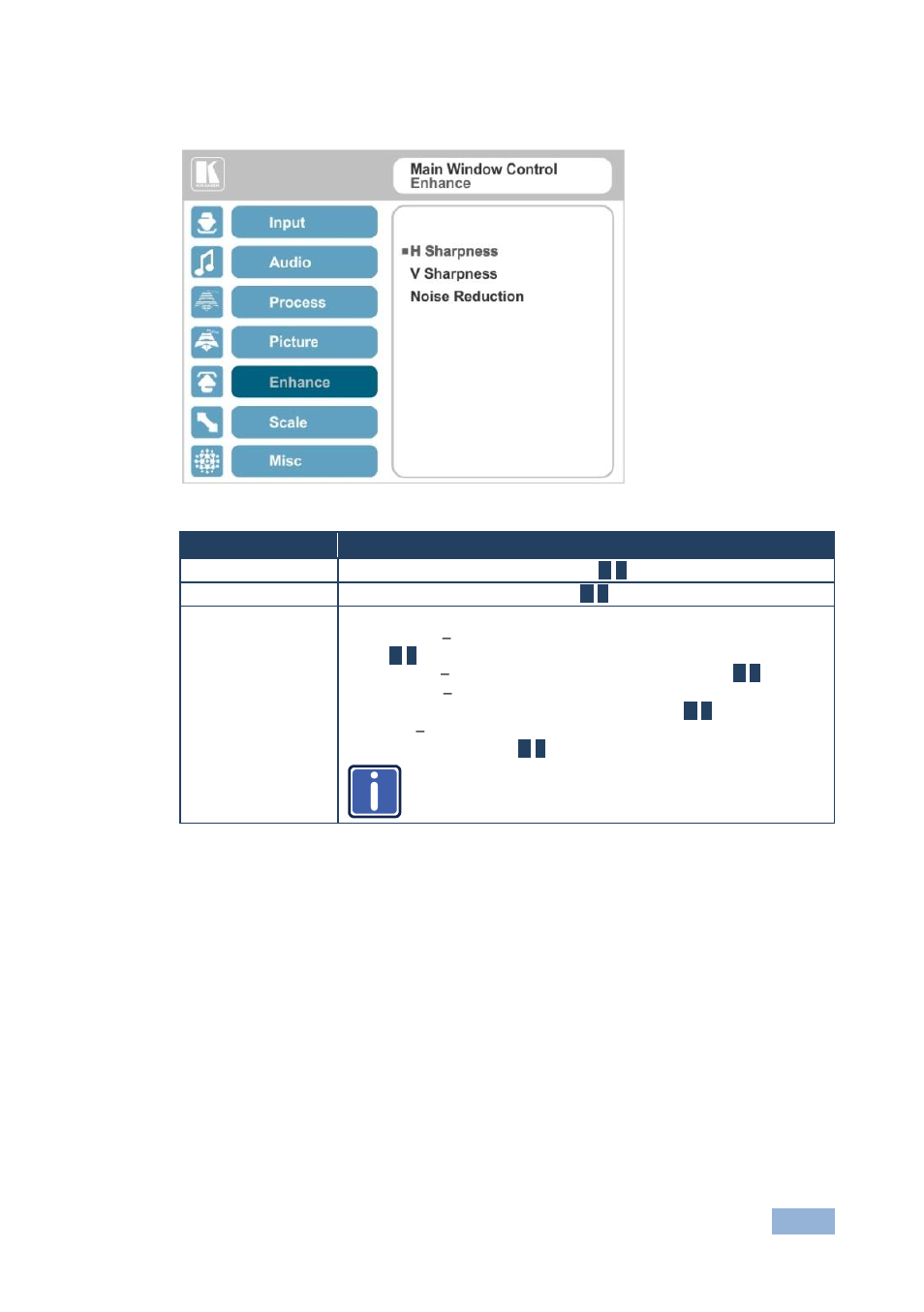 6 the enhance menu, The enhance menu, Figure 25: enhance menu | Kramer Electronics VP-771 User Manual | Page 40 / 85