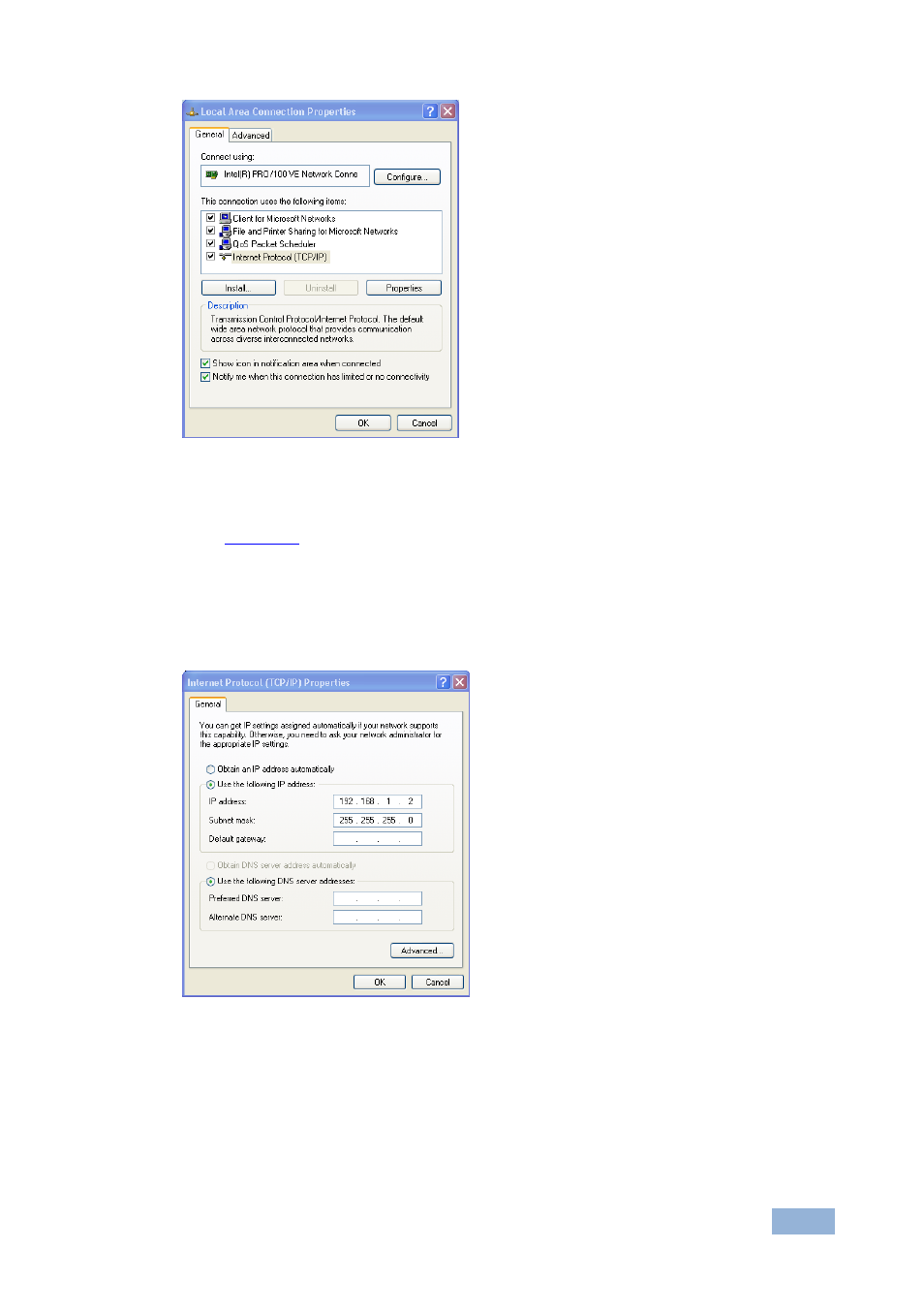 Figure 32: local area connection properties window, Figure 32 | Kramer Electronics VP-771 User Manual | Page 58 / 85