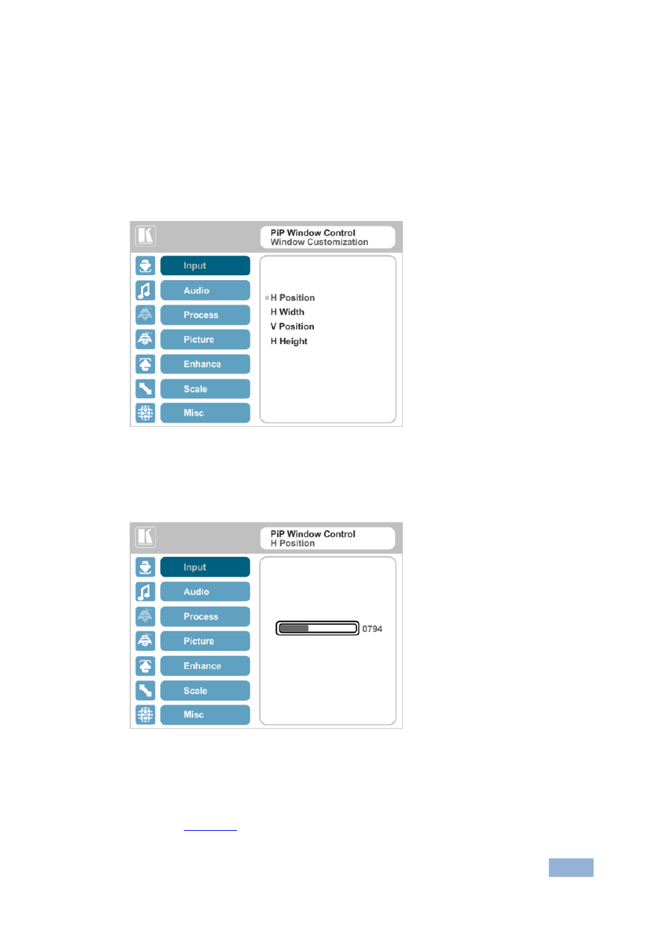 Figure 16: window customization, Figure 17: h-position slide bar, Figure 16 | Kramer Electronics VP-773 User Manual | Page 30 / 80