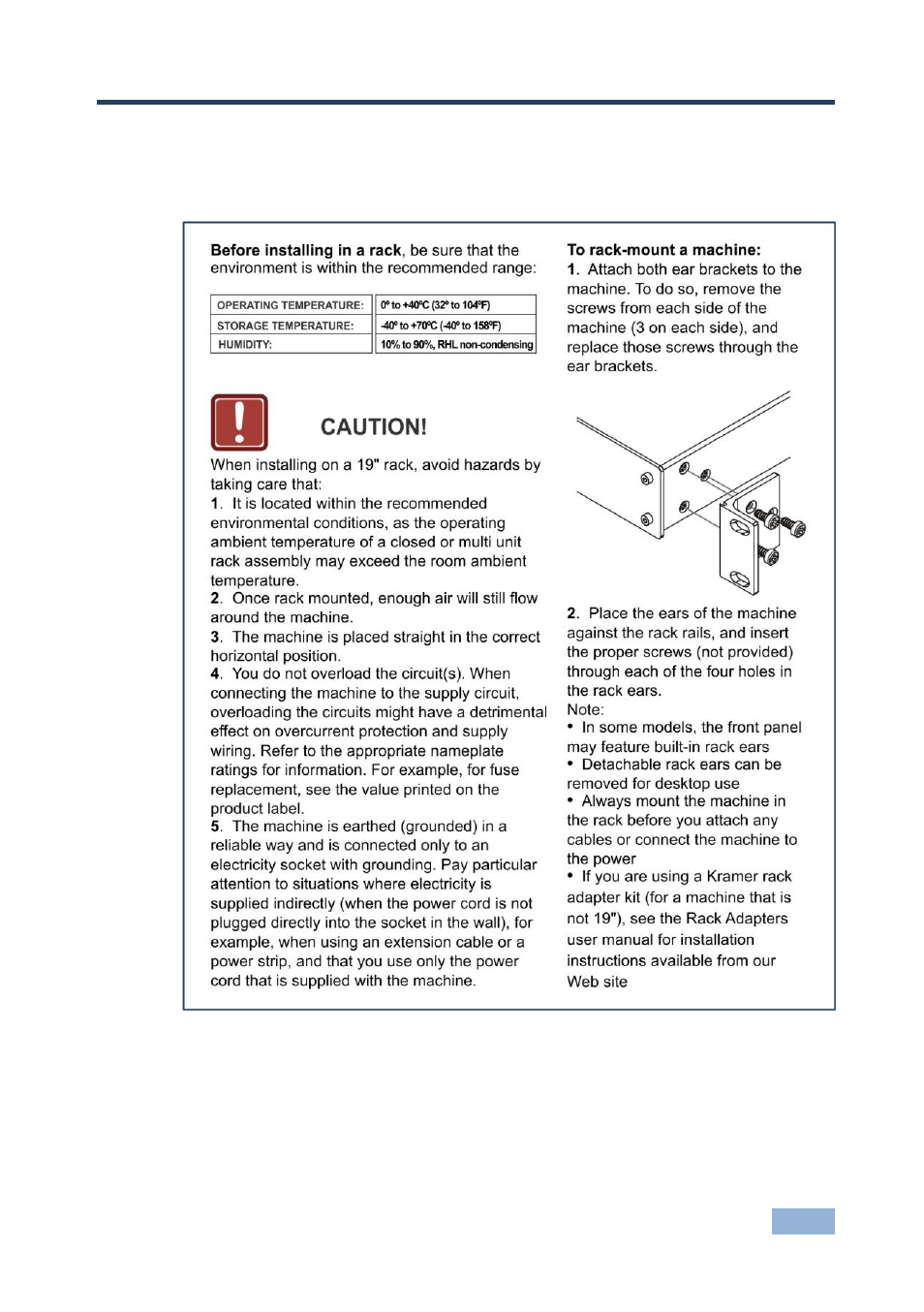 4 installing in a rack, Installing in a rack, 4installing in a rack | Kramer Electronics VP-773AMP User Manual | Page 16 / 80
