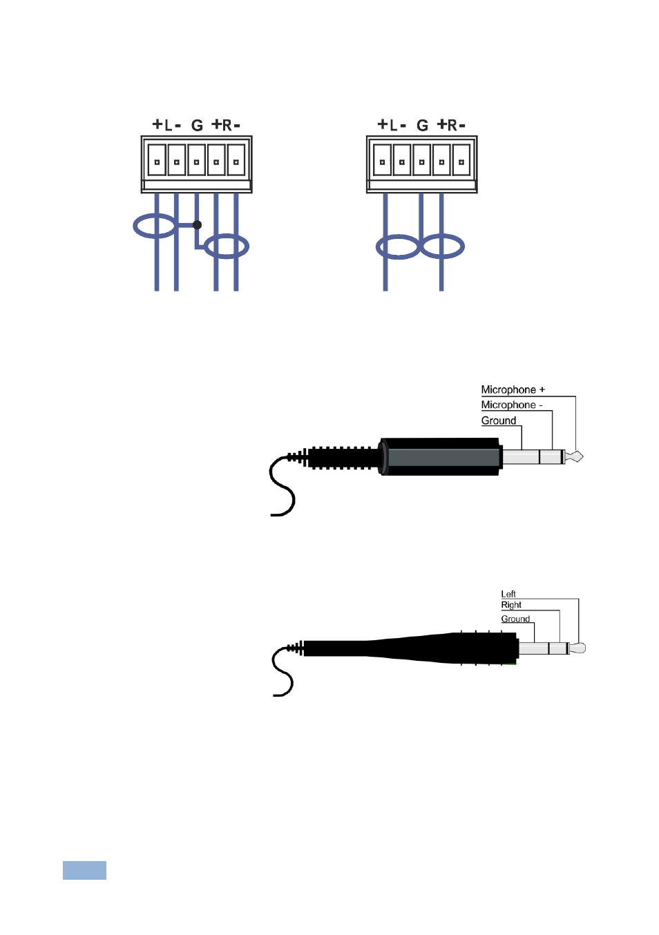 2 connecting the balanced stereo audio output, 3 microphone pinout, 4 audio input pinout | Connecting the balanced stereo audio output, Microphone pinout, Audio input pinout, Figure 8: microphone pinout, Figure 9: audio input pinout | Kramer Electronics VP-773AMP User Manual | Page 21 / 80
