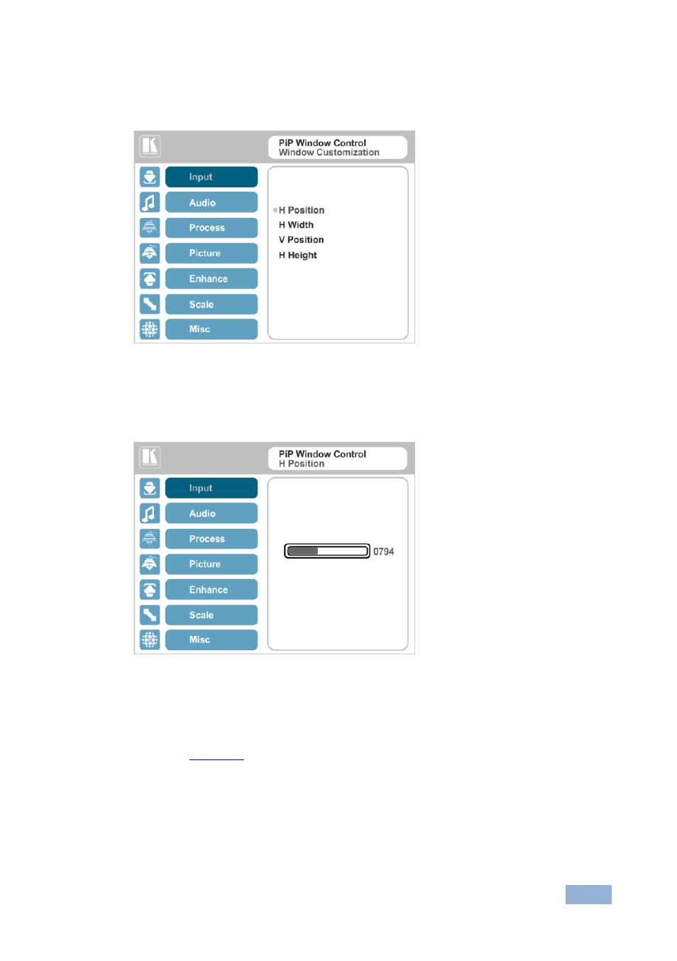 Figure 16: window customization, Figure 17: h-position slide bar, Figure 16 | Kramer Electronics VP-774 User Manual | Page 30 / 85