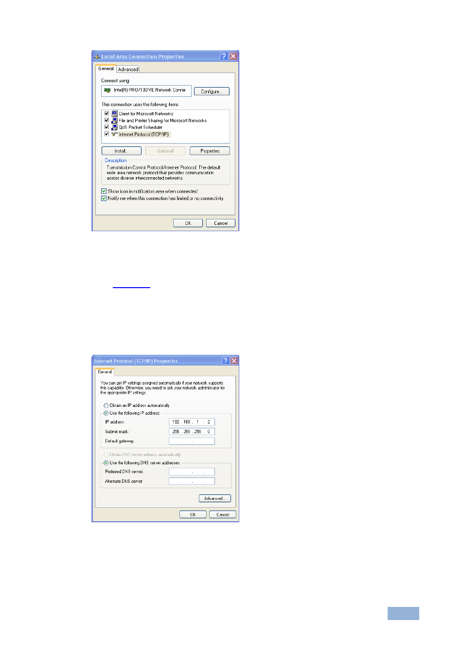 Figure 34: local area connection properties window, Figure 34 | Kramer Electronics VP-774 User Manual | Page 58 / 85