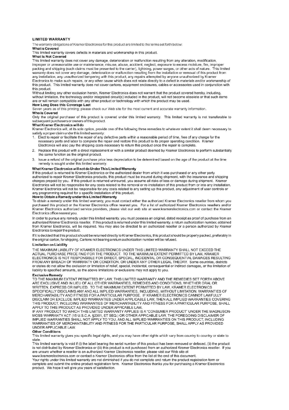 Kramer Electronics VP-774AMP User Manual | Page 84 / 85