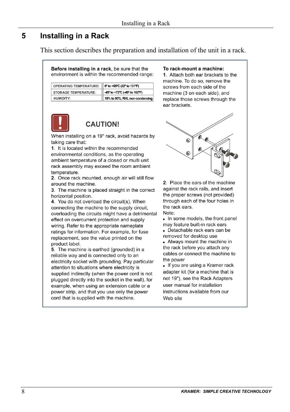 5 installing in a rack, Installing in a rack | Kramer Electronics VP-81KSi User Manual | Page 12 / 51