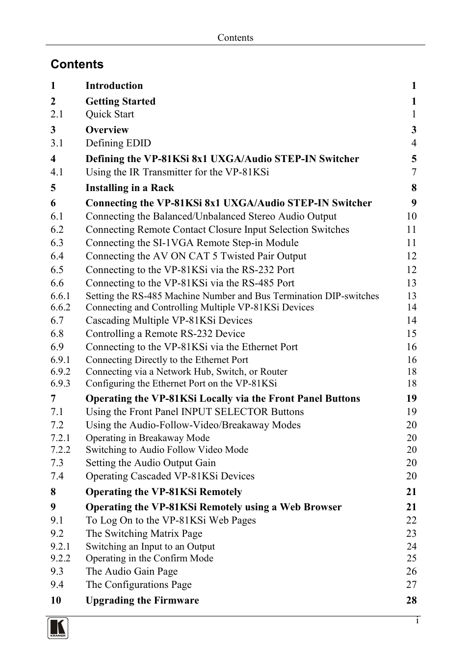 Kramer Electronics VP-81KSi User Manual | Page 2 / 51