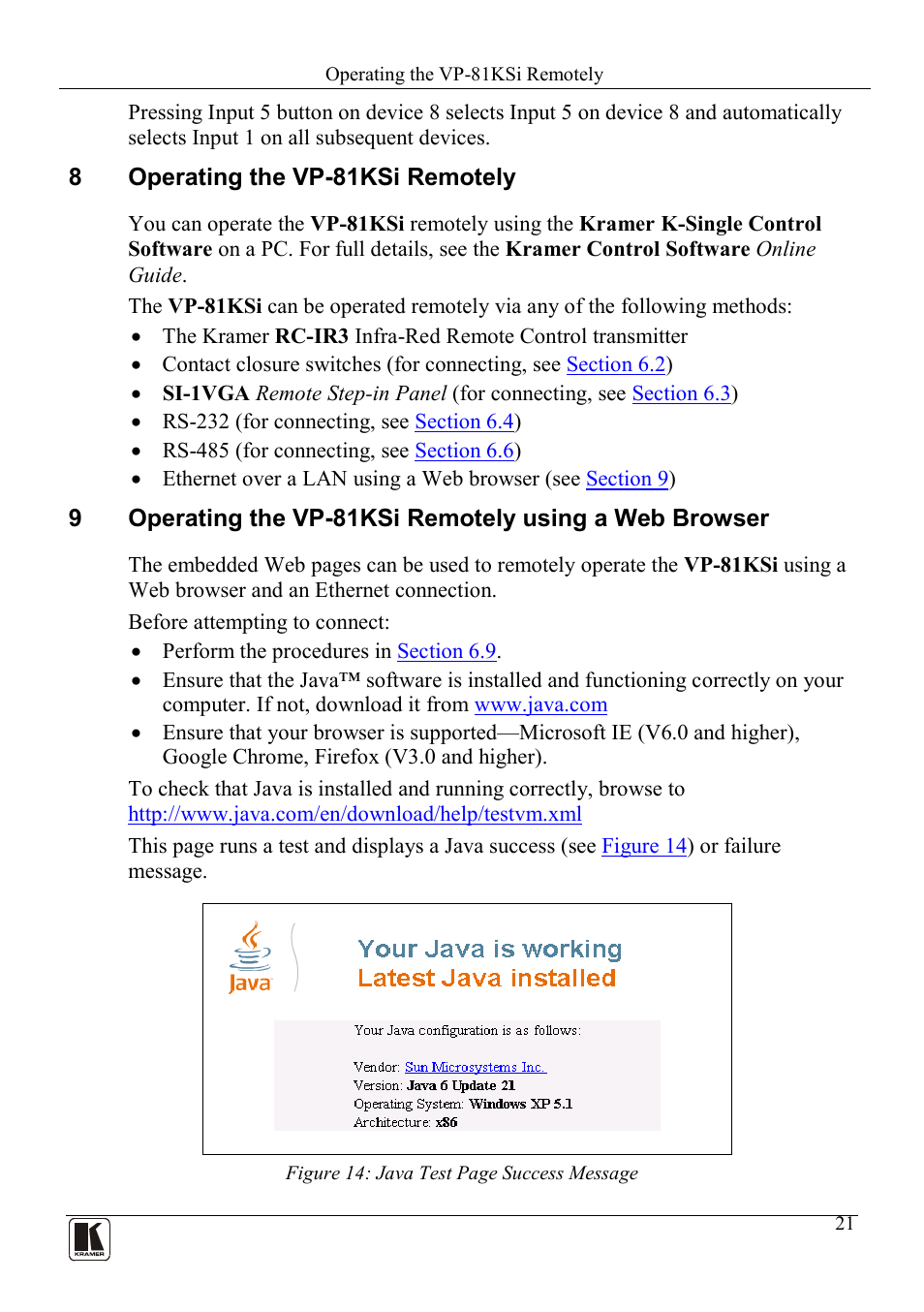 8 operating the vp-81ksi remotely, Operating the vp-81ksi remotely | Kramer Electronics VP-81KSi User Manual | Page 25 / 51