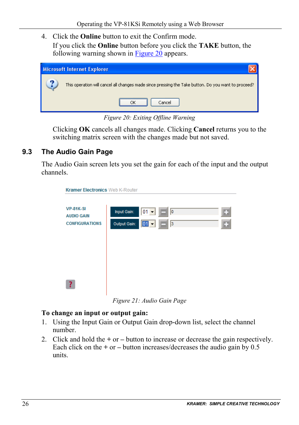 Figure 20: exiting offline warning | Kramer Electronics VP-81KSi User Manual | Page 30 / 51