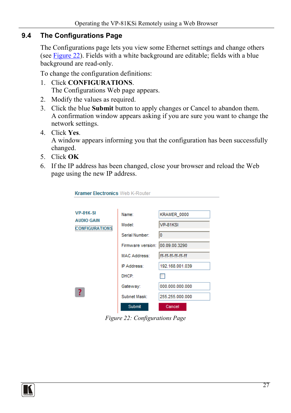 Kramer Electronics VP-81KSi User Manual | Page 31 / 51