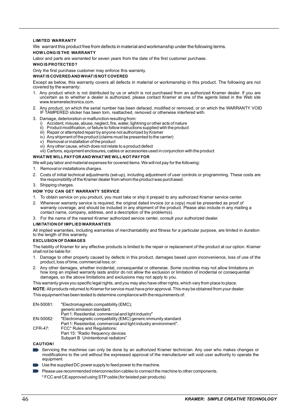 Kramer Electronics VP-81KSi User Manual | Page 50 / 51