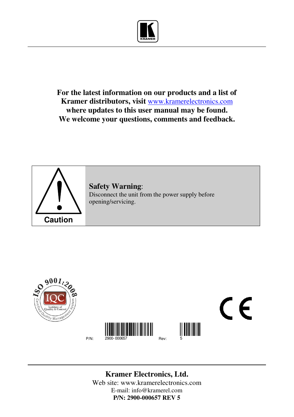 Kramer electronics, ltd, Caution, Safety warning | Kramer Electronics VP-81KSi User Manual | Page 51 / 51