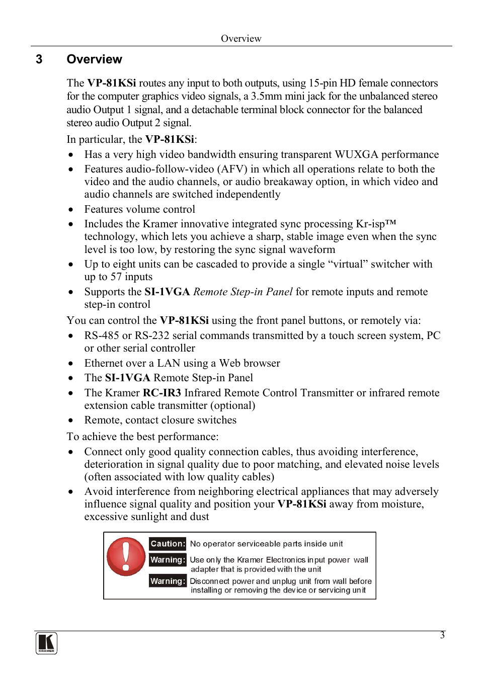 3 overview, Overview | Kramer Electronics VP-81KSi User Manual | Page 7 / 51