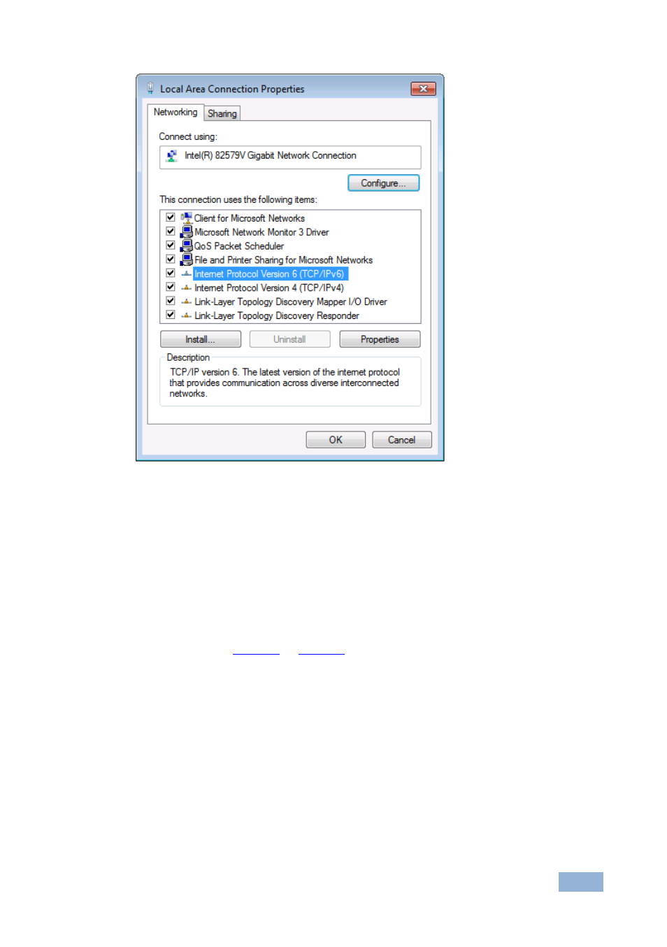 Figure 7: local area connection properties window, Figure 7 | Kramer Electronics VP-81SIDN User Manual | Page 21 / 50