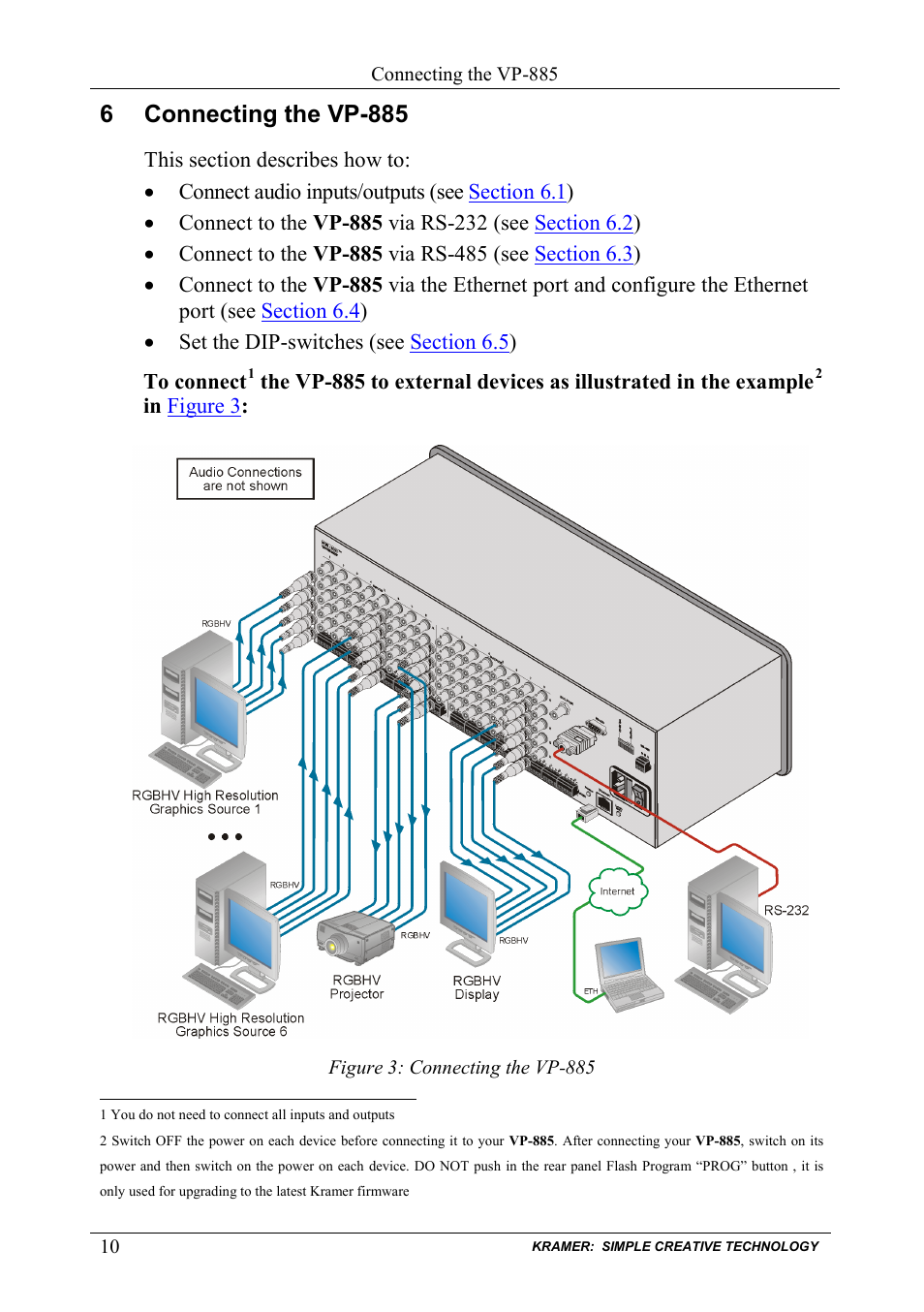 6 connecting the vp-885, Connecting the vp-885, Figure 3: connecting the vp-885 | Kramer Electronics VP-885 User Manual | Page 14 / 62