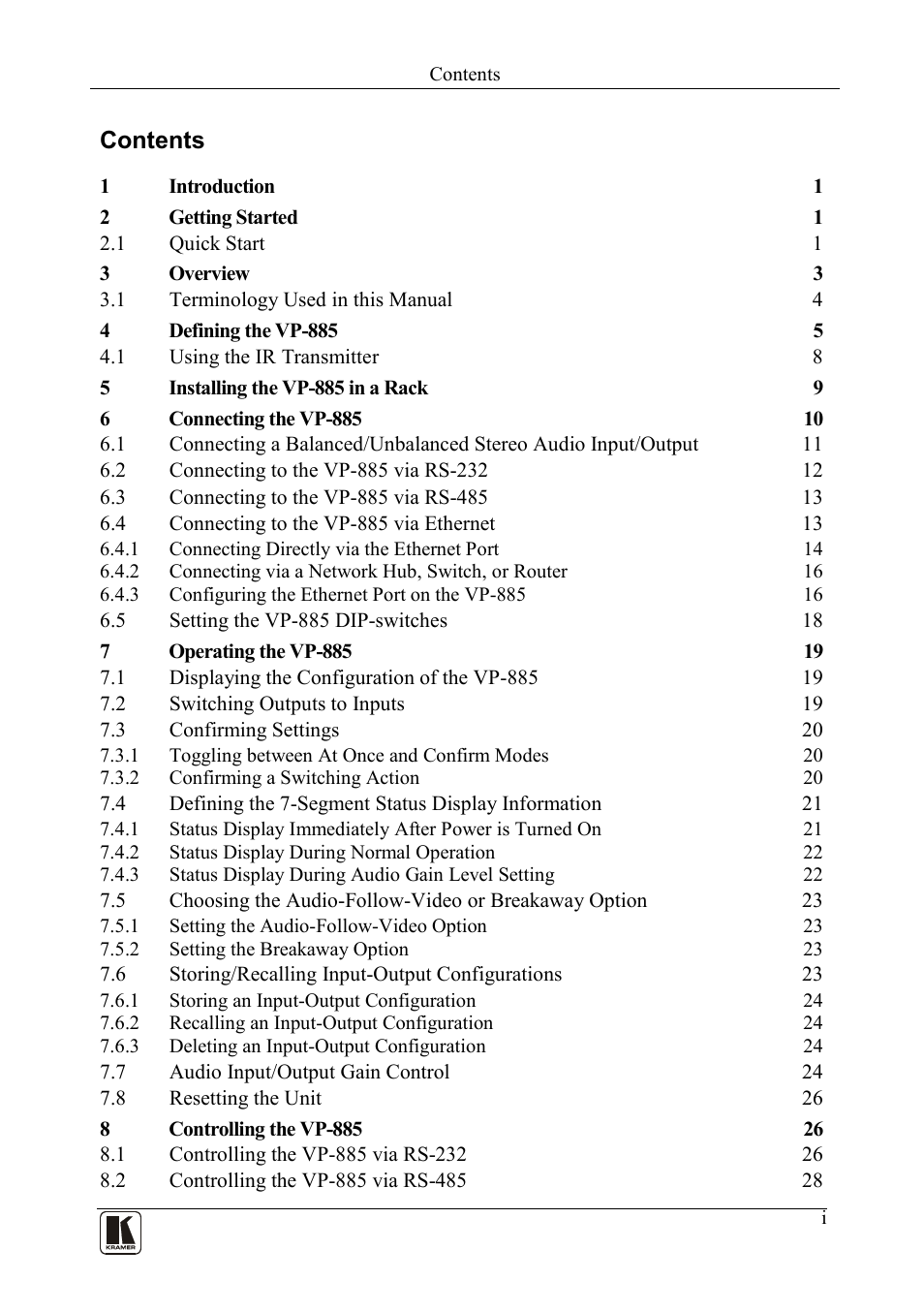 Kramer Electronics VP-885 User Manual | Page 2 / 62