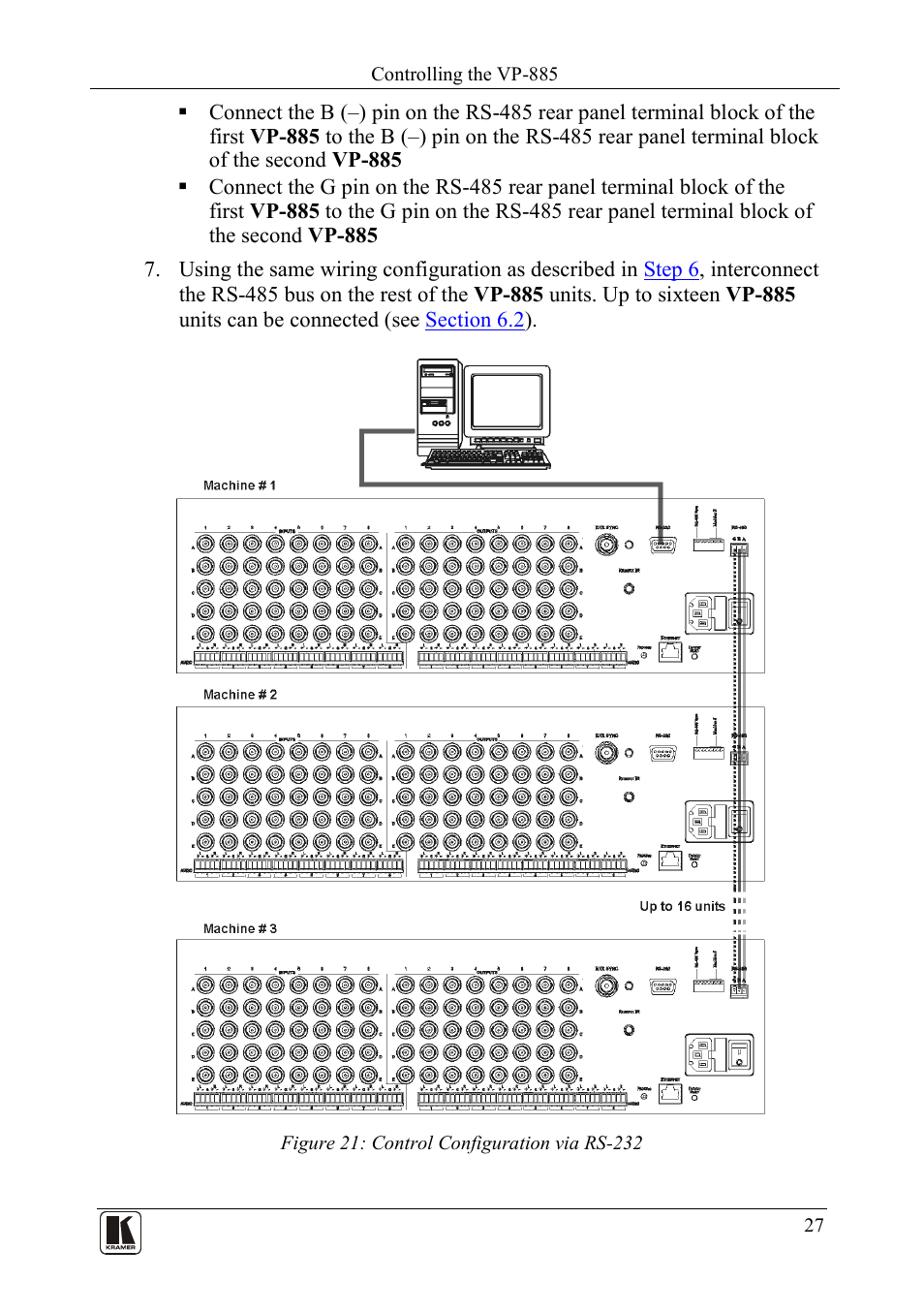 Figure 21: control configuration via rs-232, Figure 21 | Kramer Electronics VP-885 User Manual | Page 31 / 62