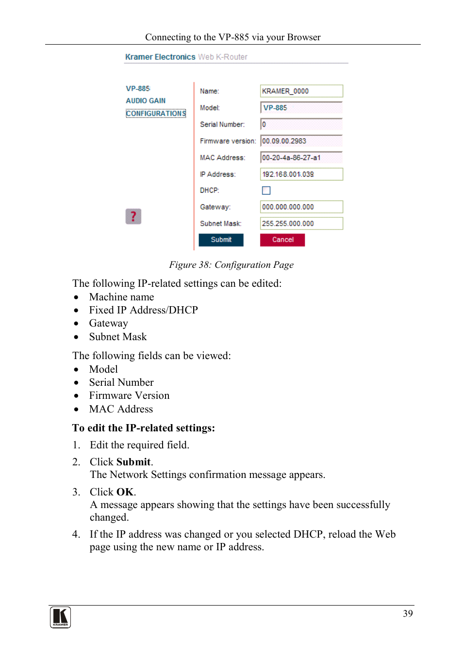 Kramer Electronics VP-885 User Manual | Page 43 / 62