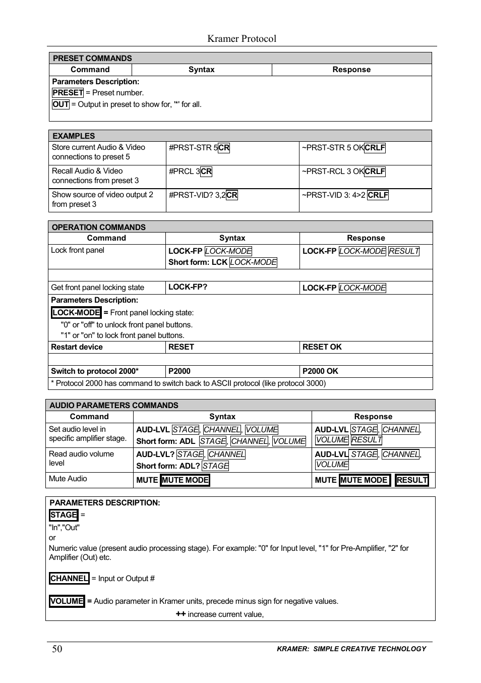 Kramer protocol | Kramer Electronics VP-885 User Manual | Page 54 / 62