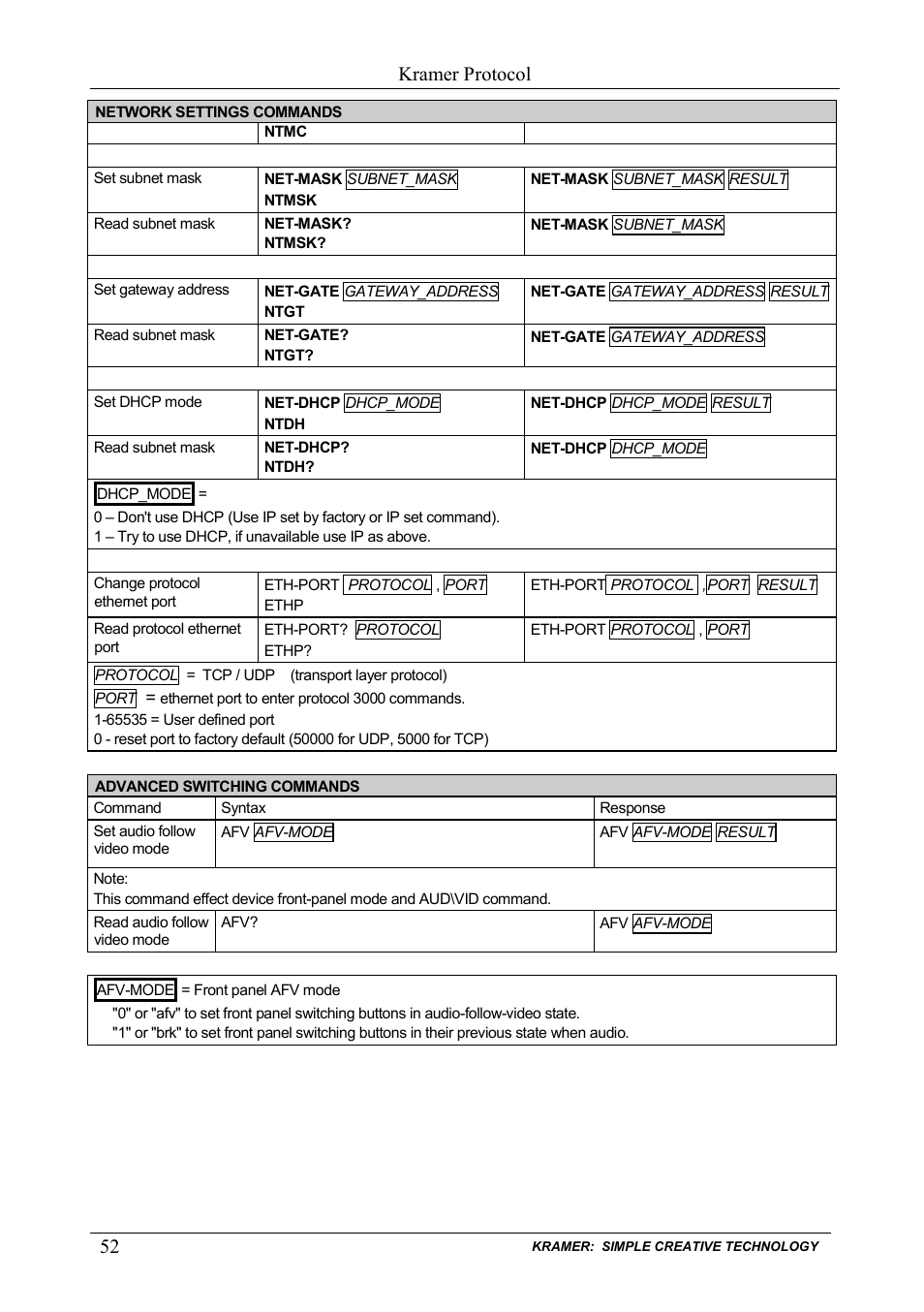 Kramer protocol | Kramer Electronics VP-885 User Manual | Page 56 / 62