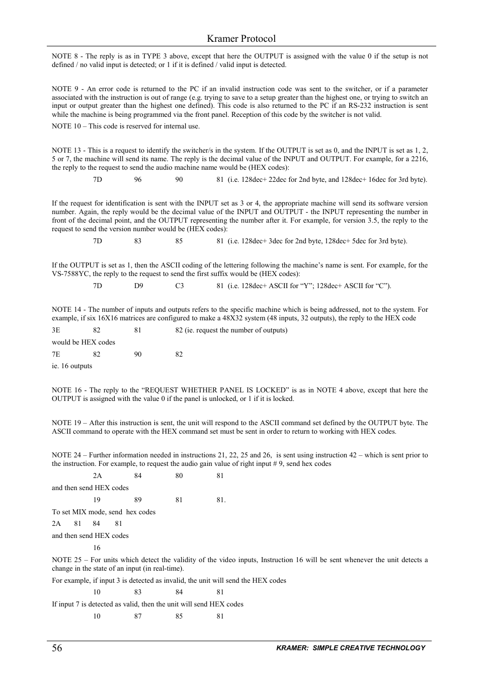 Kramer protocol | Kramer Electronics VP-885 User Manual | Page 60 / 62