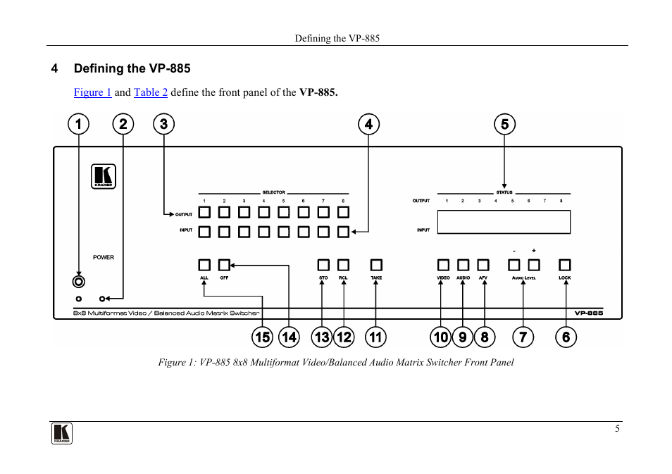 4 defining the vp-885, Defining the vp-885 | Kramer Electronics VP-885 User Manual | Page 9 / 62