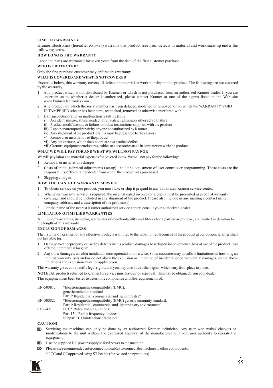 Kramer Electronics VP-88K User Manual | Page 59 / 60