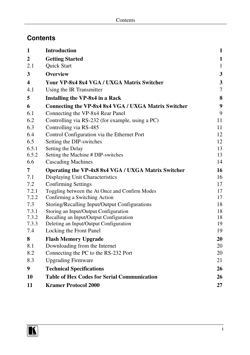 Kramer Electronics VP-8x4 User Manual | Page 2 / 34