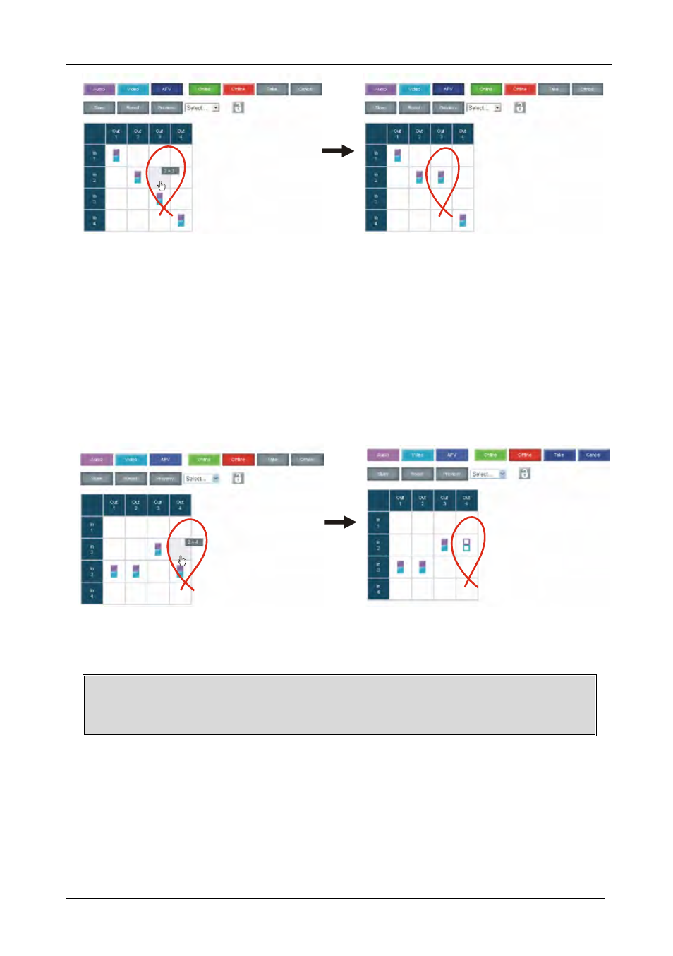 2 operate in the confirm mode, Operate in the confirm mode, Figure 20: switching an input to an output | Kramer Electronics VP-8x4AK User Manual | Page 34 / 57