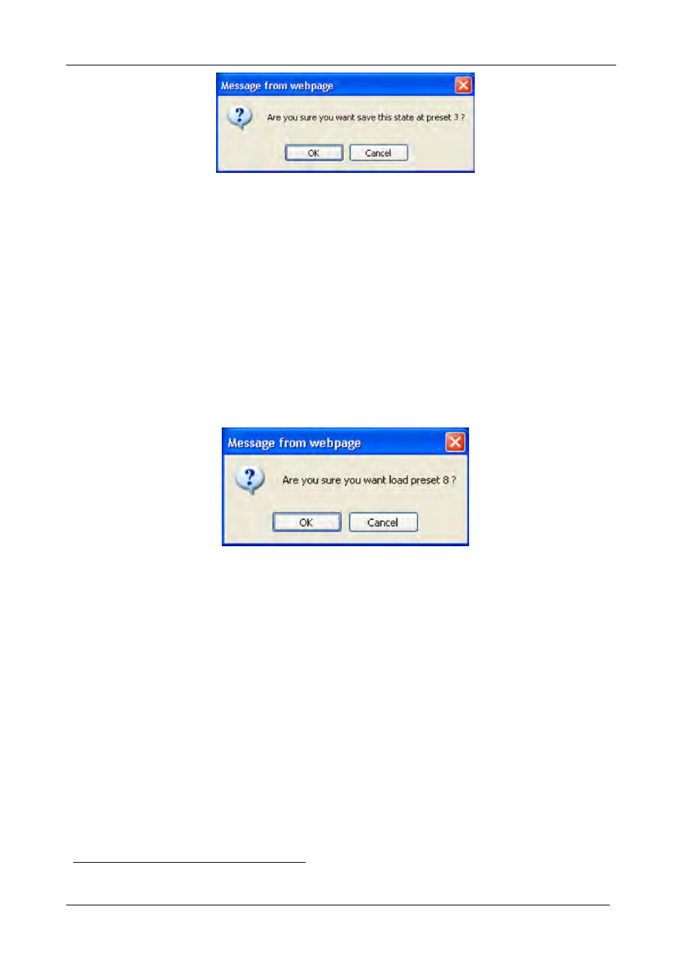 Figure 24: save preset message, Figure 25: load preset message | Kramer Electronics VP-8x4AK User Manual | Page 36 / 57