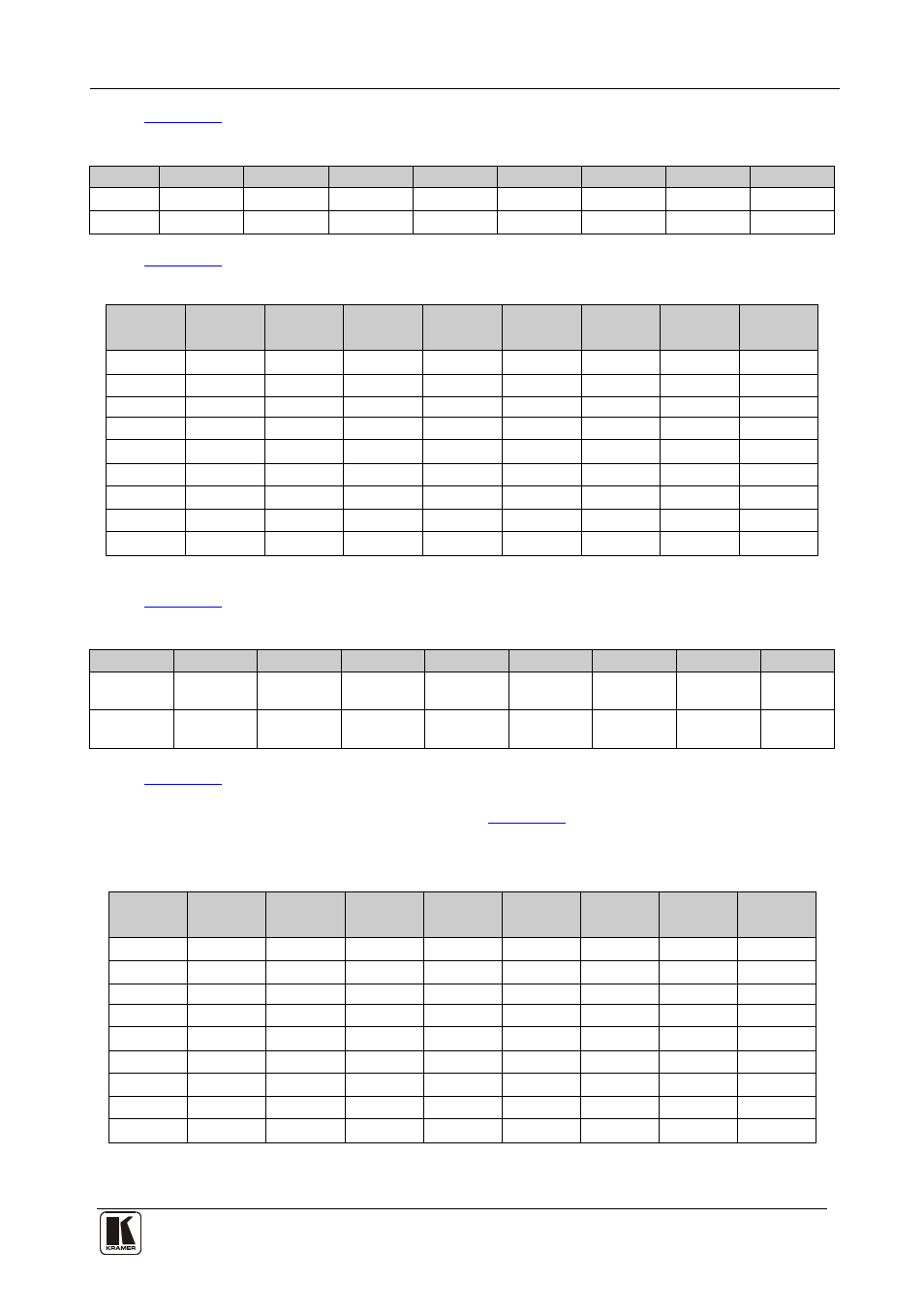 Hex codes for serial communication (protocol 2000) | Kramer Electronics VP-8x8AK User Manual | Page 43 / 57