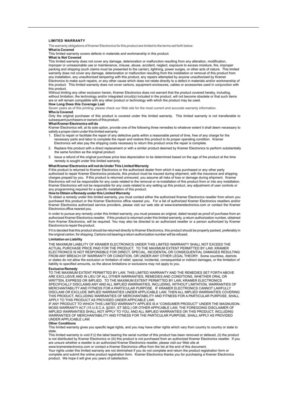 Kramer Electronics VP-8x8AK User Manual | Page 56 / 57