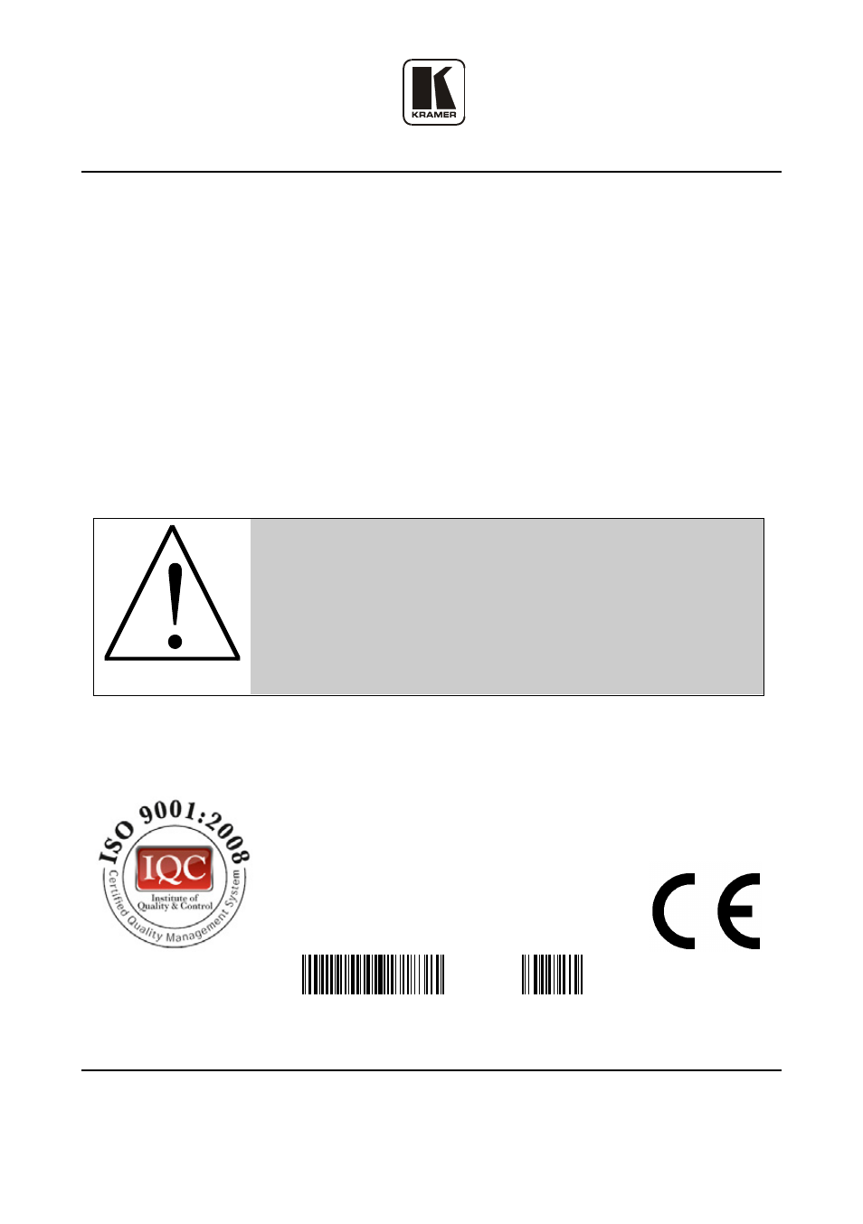 Kramer electronics, ltd, Caution, Safety warning | Kramer Electronics VP-8x8AK User Manual | Page 57 / 57