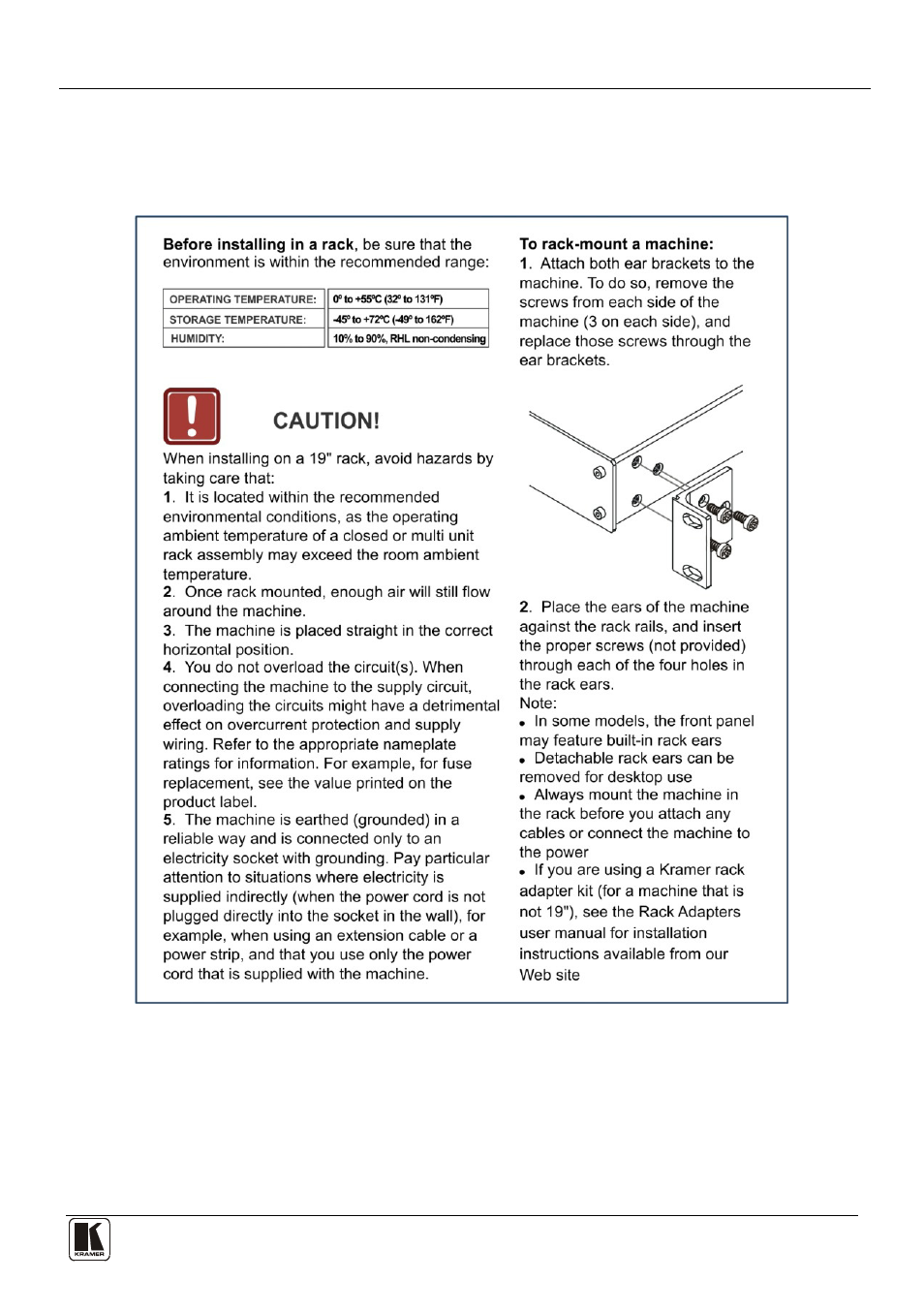 5 installing the vp-8x8tp in a rack, Installing the vp-8x8tp in a rack, 5installing the vp-8x8tp in a rack | Kramer Electronics VP-8x8TP User Manual | Page 13 / 56