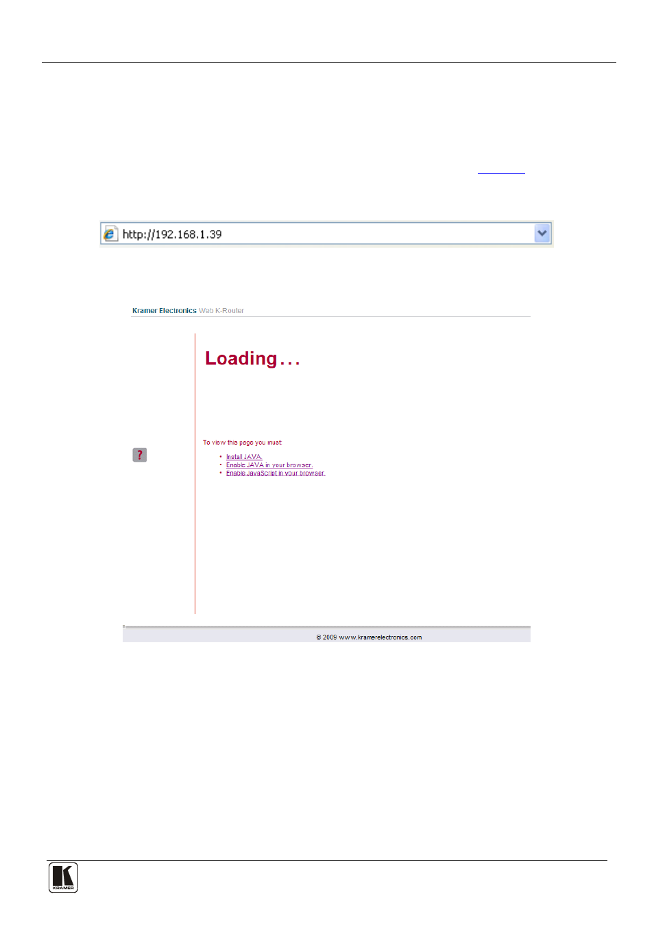 1 connecting to the vp-8x8tp via your browser, Connecting to the vp-8x8tp via your browser | Kramer Electronics VP-8x8TP User Manual | Page 29 / 56