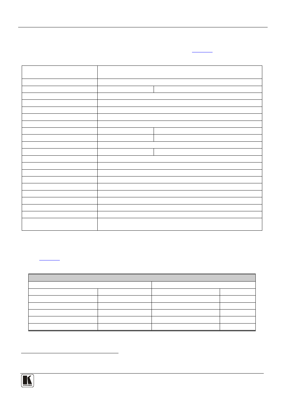 12 technical specifications, 13 default communication parameters, Technical specifications | Default communication parameters, Table 4: default communication parameters, Table 4, Table 3: technical specifications, Of the vp-8x8tp 8x8 uxga/audio matrix switcher | Kramer Electronics VP-8x8TP User Manual | Page 39 / 56