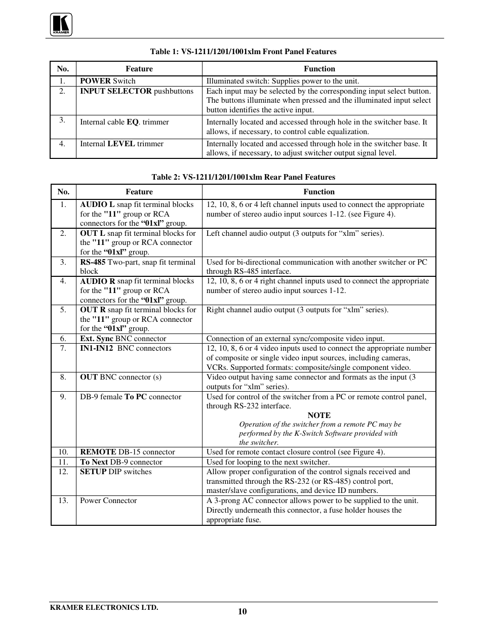 Kramer Electronics VS-801xlm User Manual | Page 11 / 27
