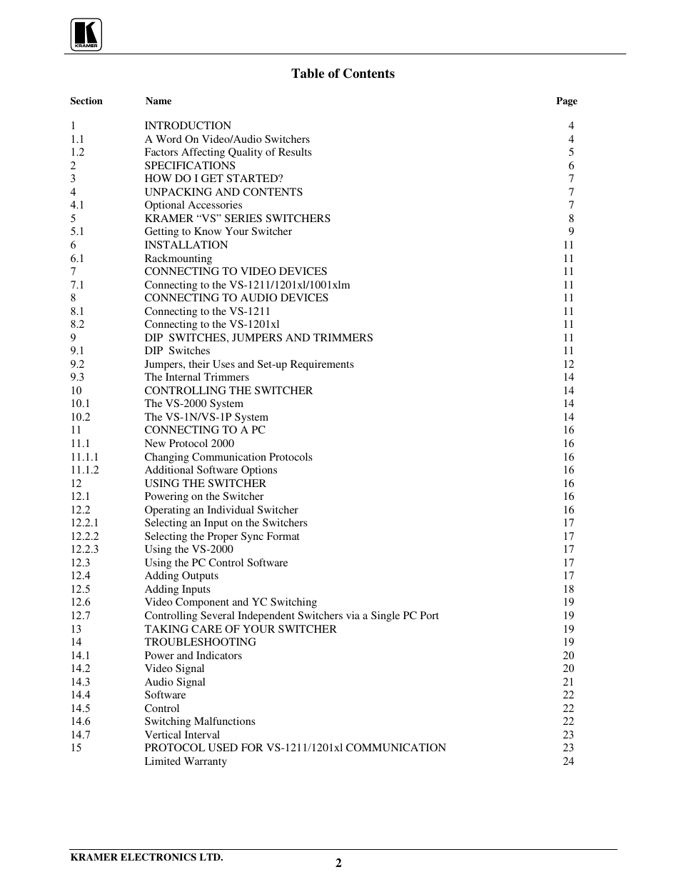 Kramer Electronics VS-801xlm User Manual | Page 2 / 27