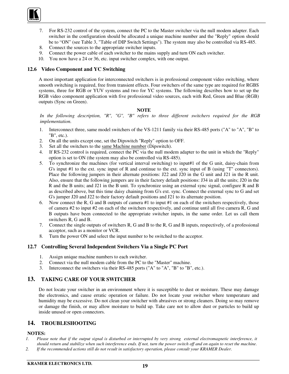 Kramer Electronics VS-801xlm User Manual | Page 20 / 27
