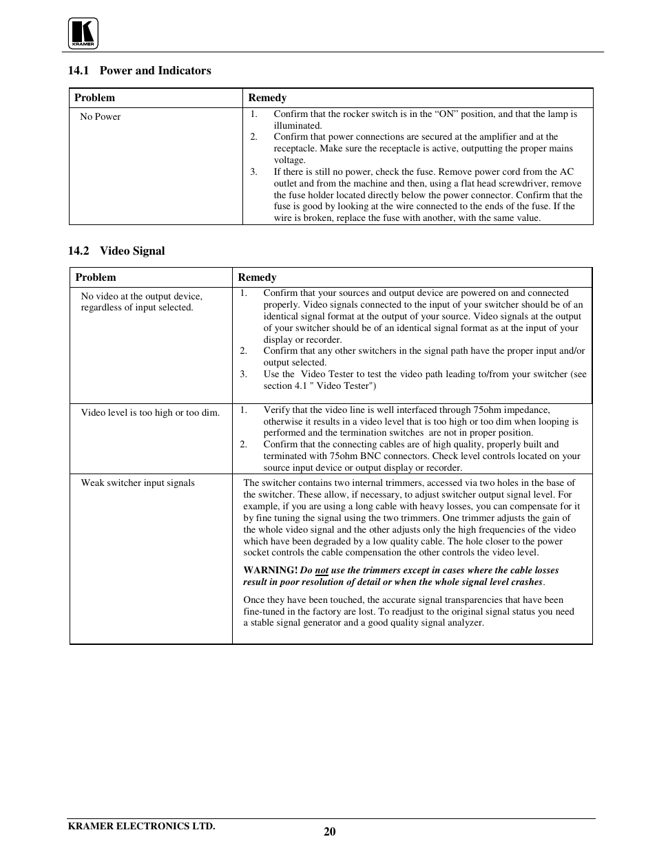 Kramer Electronics VS-801xlm User Manual | Page 21 / 27