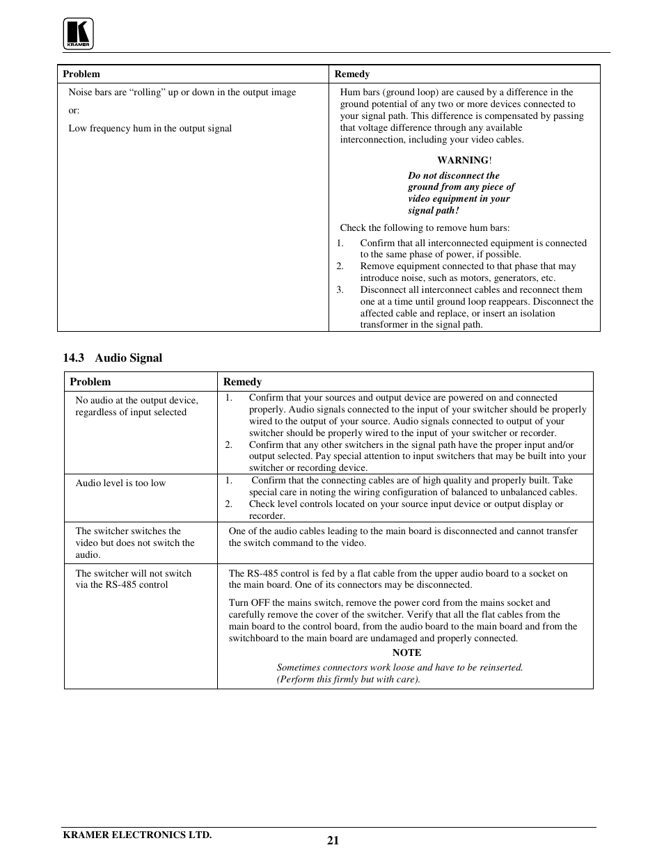 Kramer Electronics VS-801xlm User Manual | Page 22 / 27