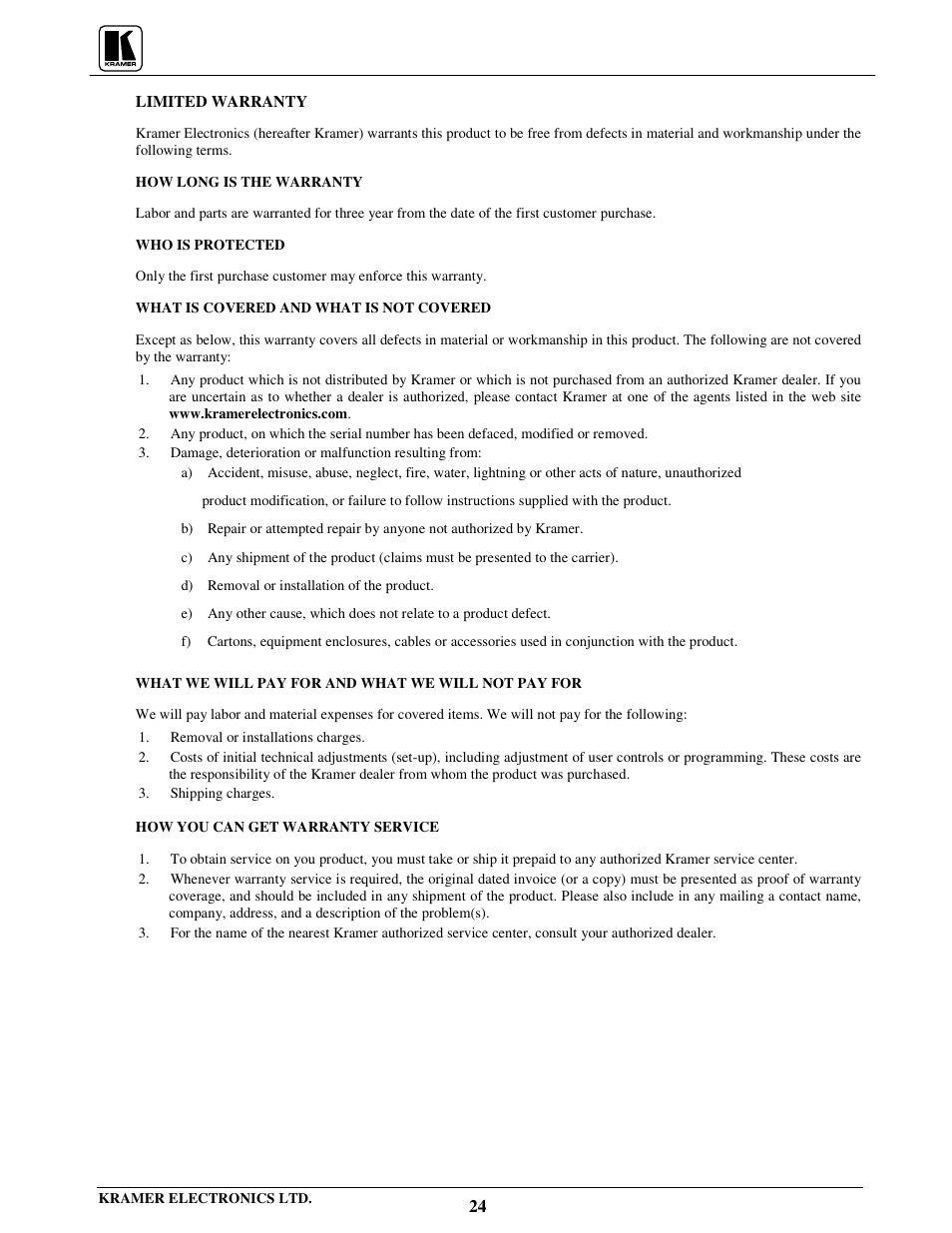 Kramer Electronics VS-801xlm User Manual | Page 25 / 27