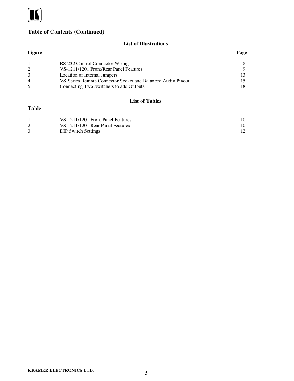 Kramer Electronics VS-801xlm User Manual | Page 3 / 27
