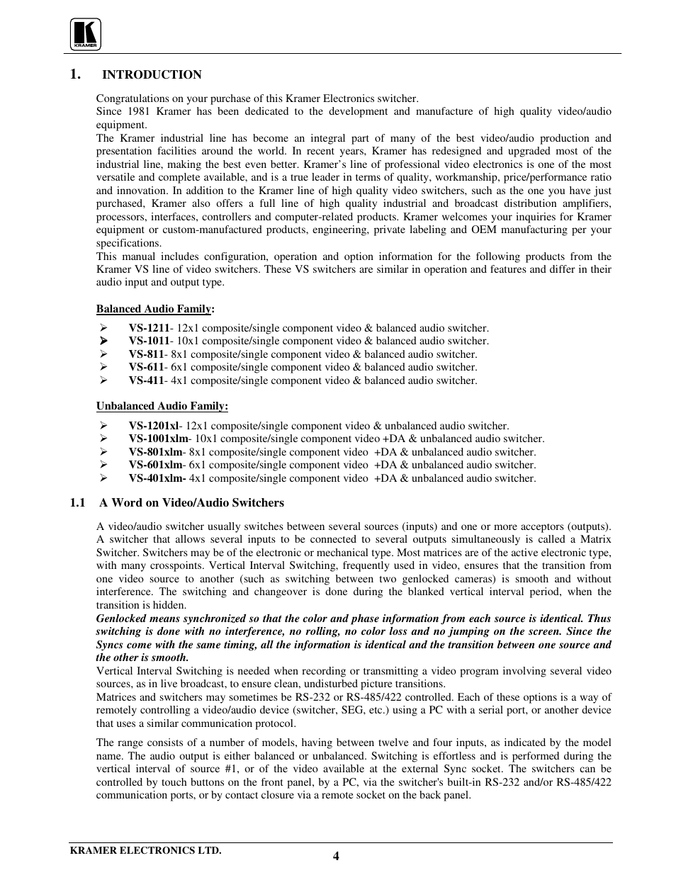 Kramer Electronics VS-801xlm User Manual | Page 5 / 27