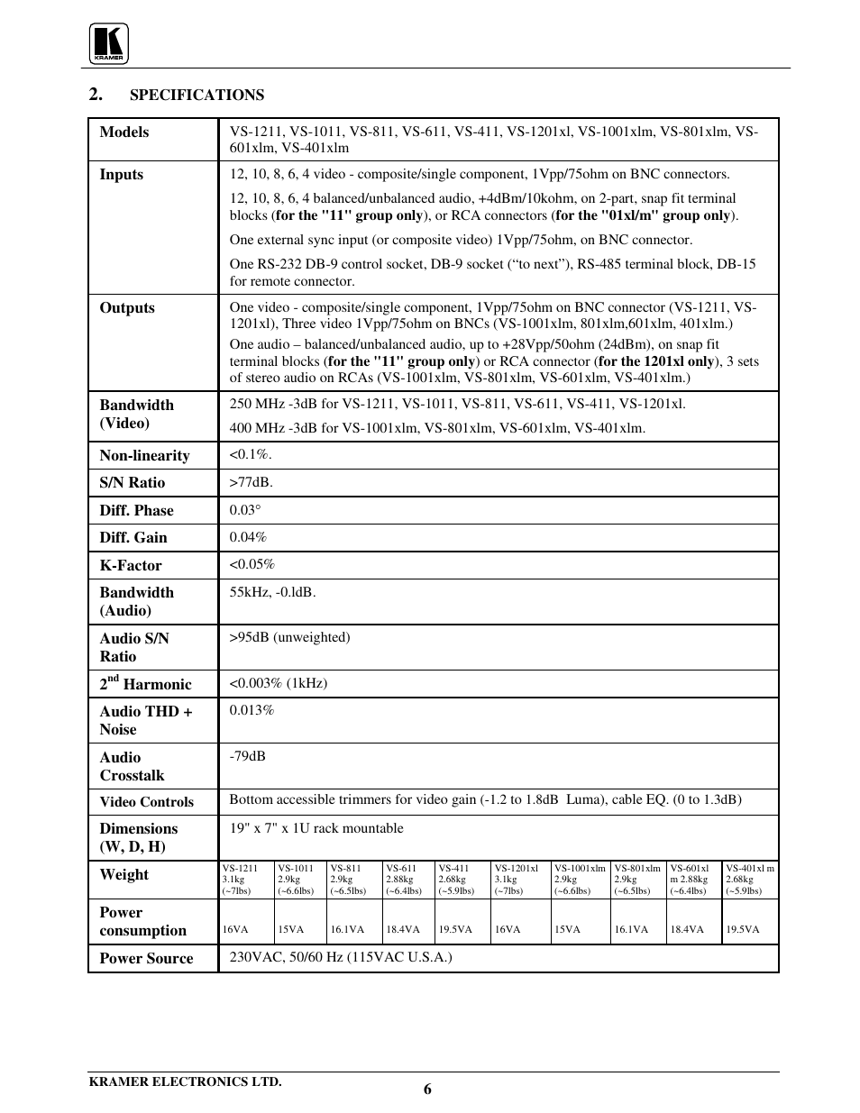 Kramer Electronics VS-801xlm User Manual | Page 7 / 27