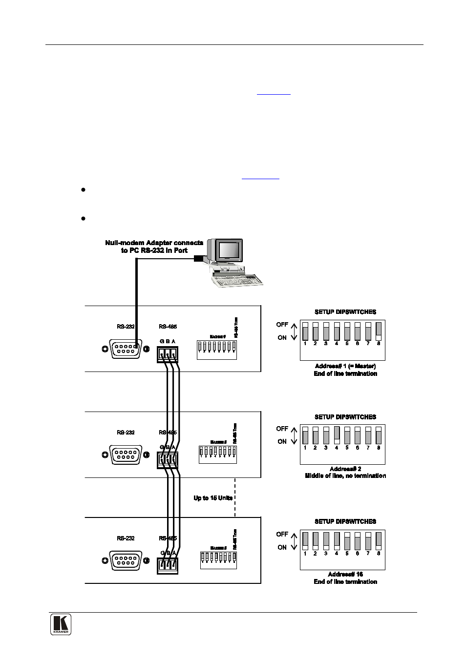 1 setting the machine number, 2 setting the line termination, Setting the machine number | Setting the line termination, Figure 5: master/slave configuration | Kramer Electronics VS-121HC User Manual | Page 14 / 33