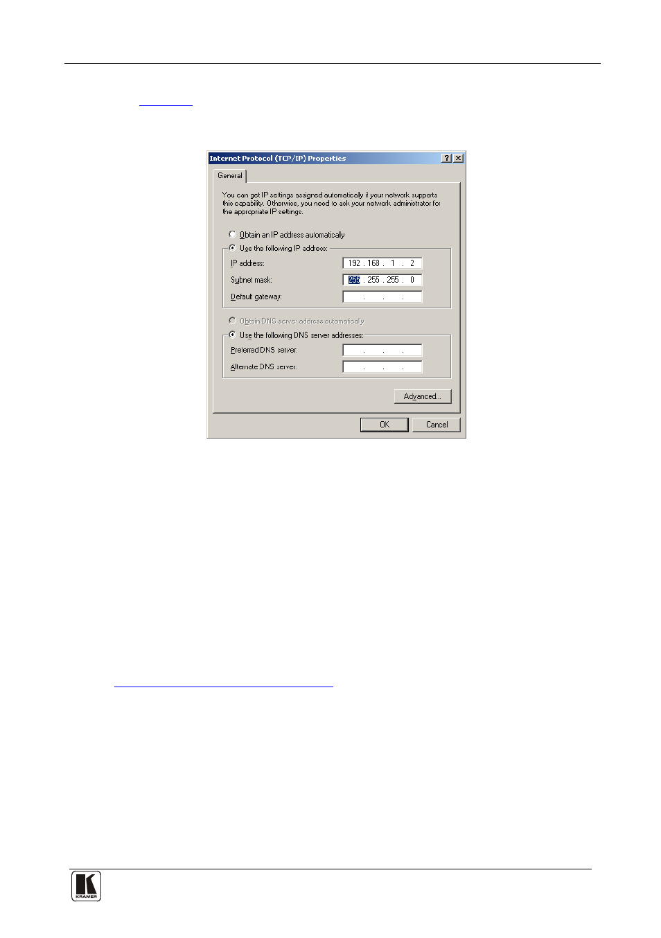 3 configuring the ethernet port, Configuring the ethernet port | Kramer Electronics VS-121HC User Manual | Page 16 / 33