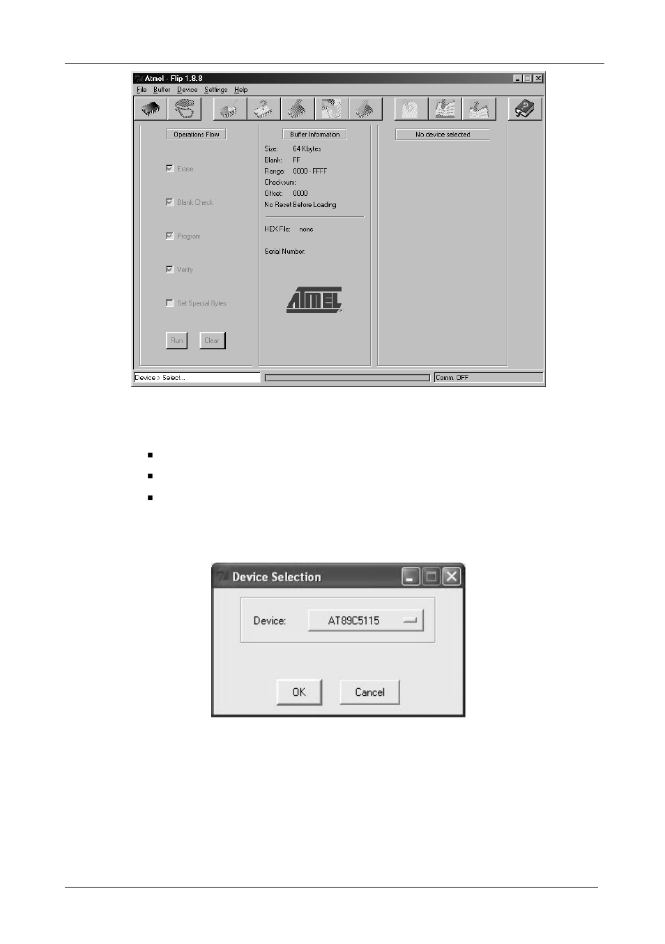 Figure 11: atmel – flip window, Figure 12: device selection window | Kramer Electronics VS-121HC User Manual | Page 23 / 33