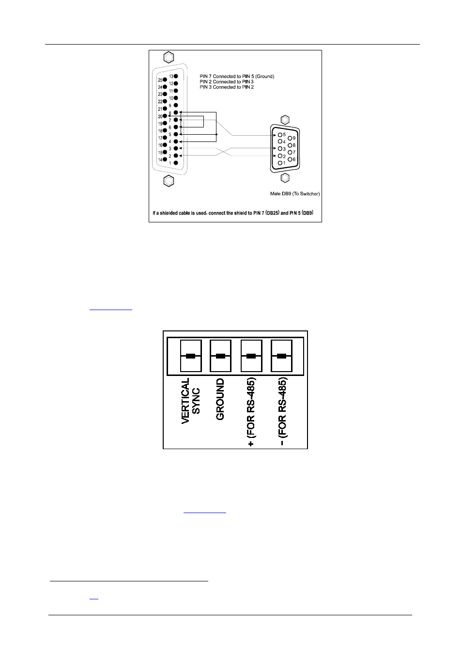 2 connecting the rs-485 control interface, Connecting the rs-485 control interface, Figure 15: rs-485 connector pinout | Figure 14, Set dip 7 on (disabling null-modem adapter use | Kramer Electronics VS-1616A User Manual | Page 26 / 64