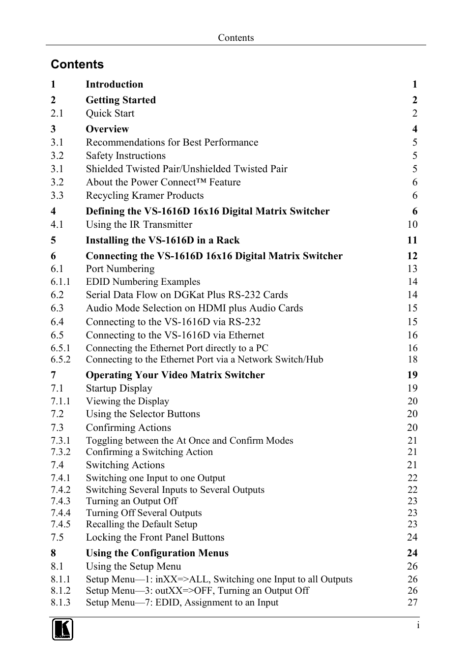 Kramer Electronics VS-1616D User Manual | Page 2 / 70